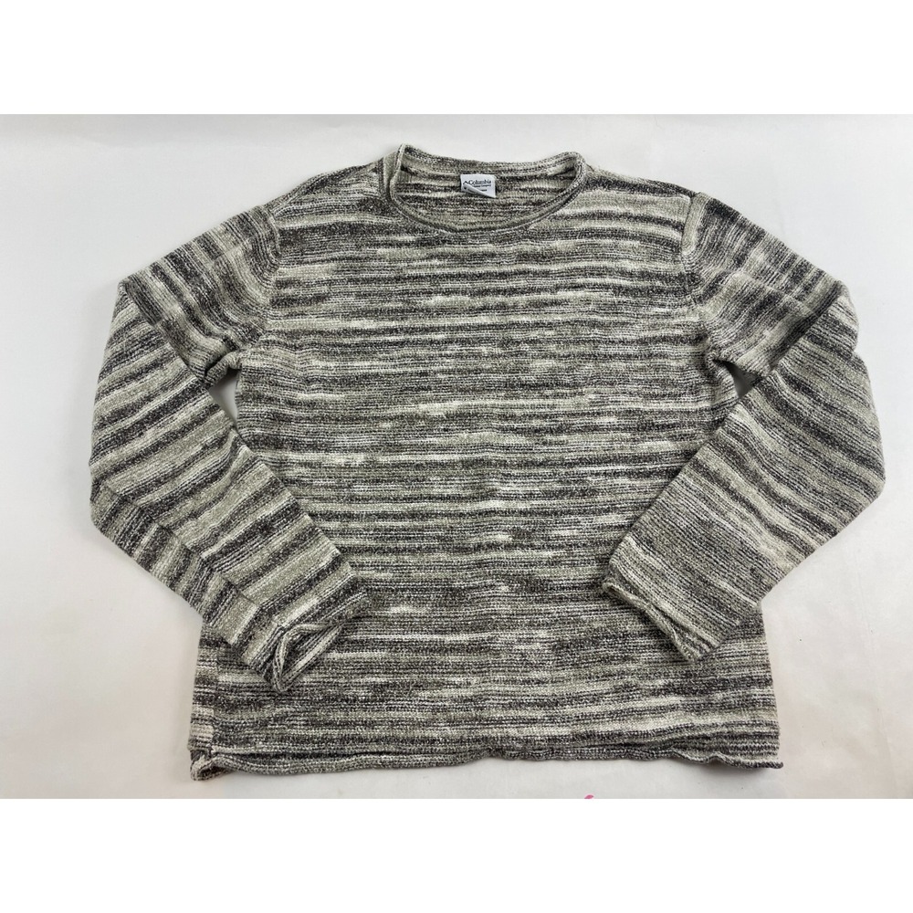 Columbia Sweater Women's Size M Tan Brown Striped Pullover Crew Neck Long Sleeve